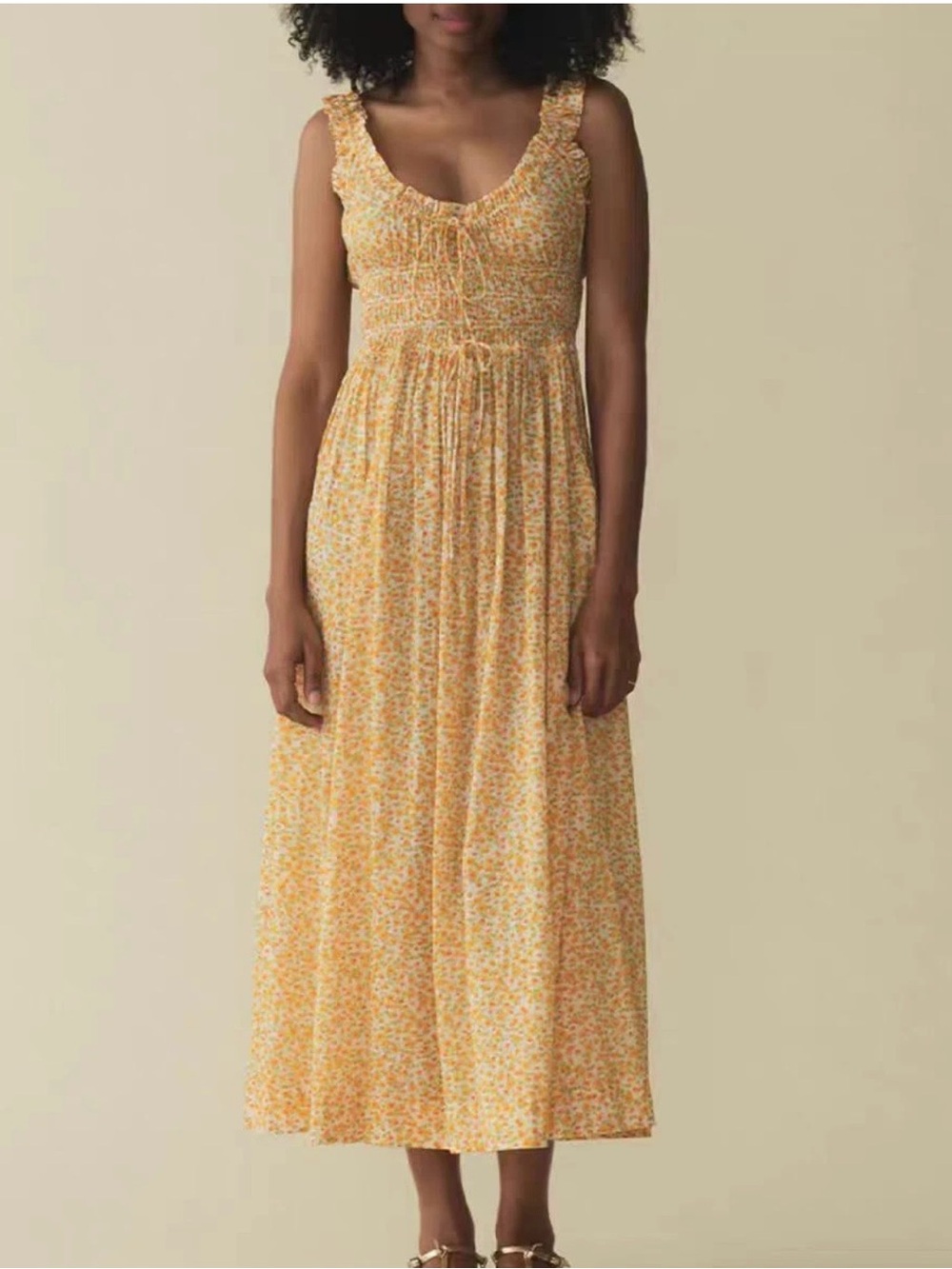 Dôen Emmaretta Dress Size Large Clementine Daisy Fields 100% Cotton